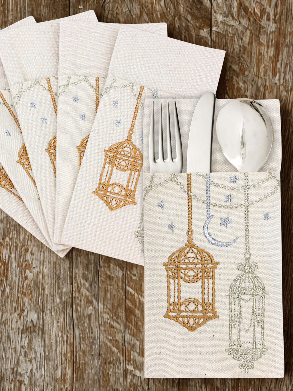 Gilded Lanterns - Set of 6 Cutlery Pocket Napkins