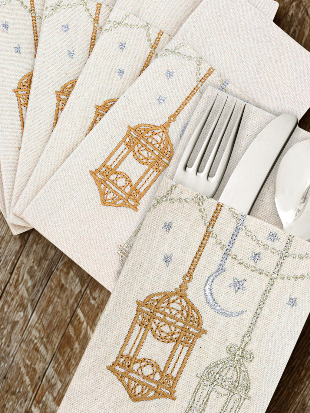 Gilded Lanterns - Set of 6 Cutlery Pocket Napkins