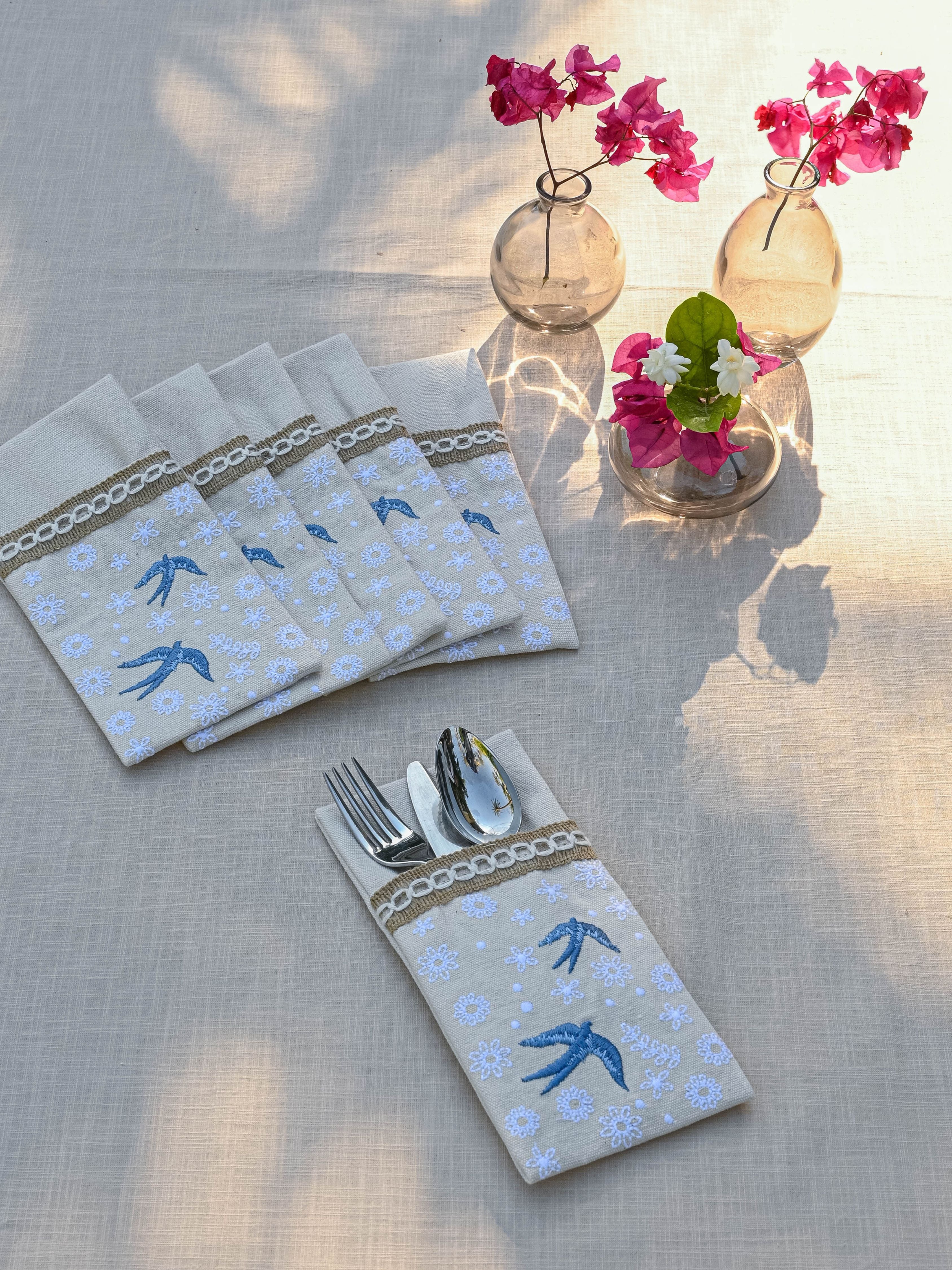 Bluebird Meadow - Set of 6 Cutlery Pocket Napkins
