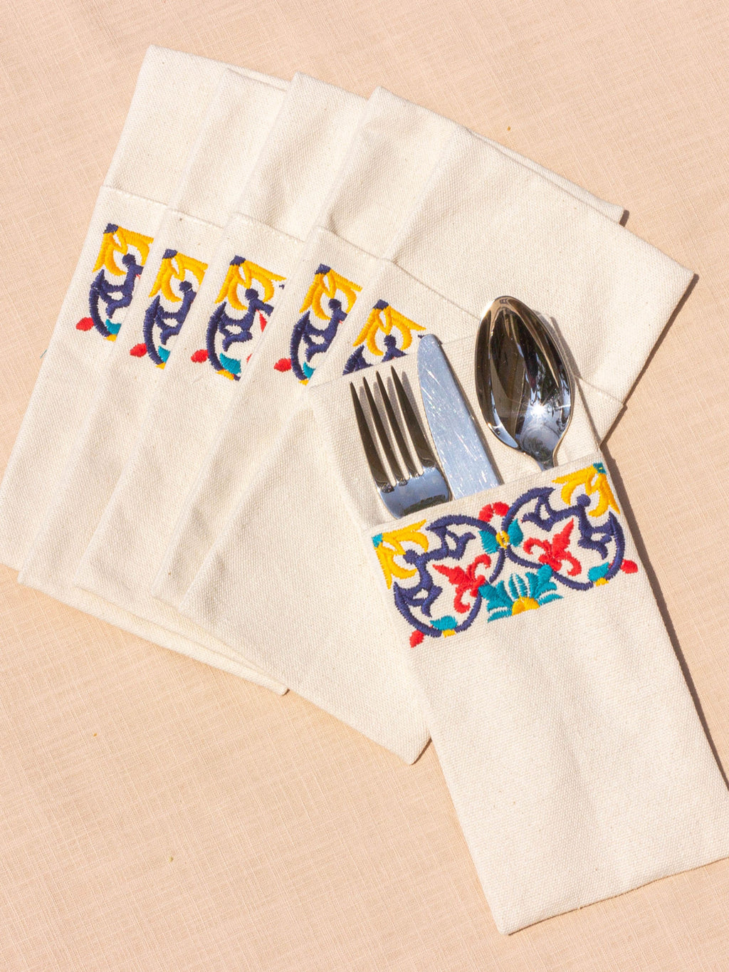 Flor de Mediterra - Set of 6 Cutlery Pocket Napkins