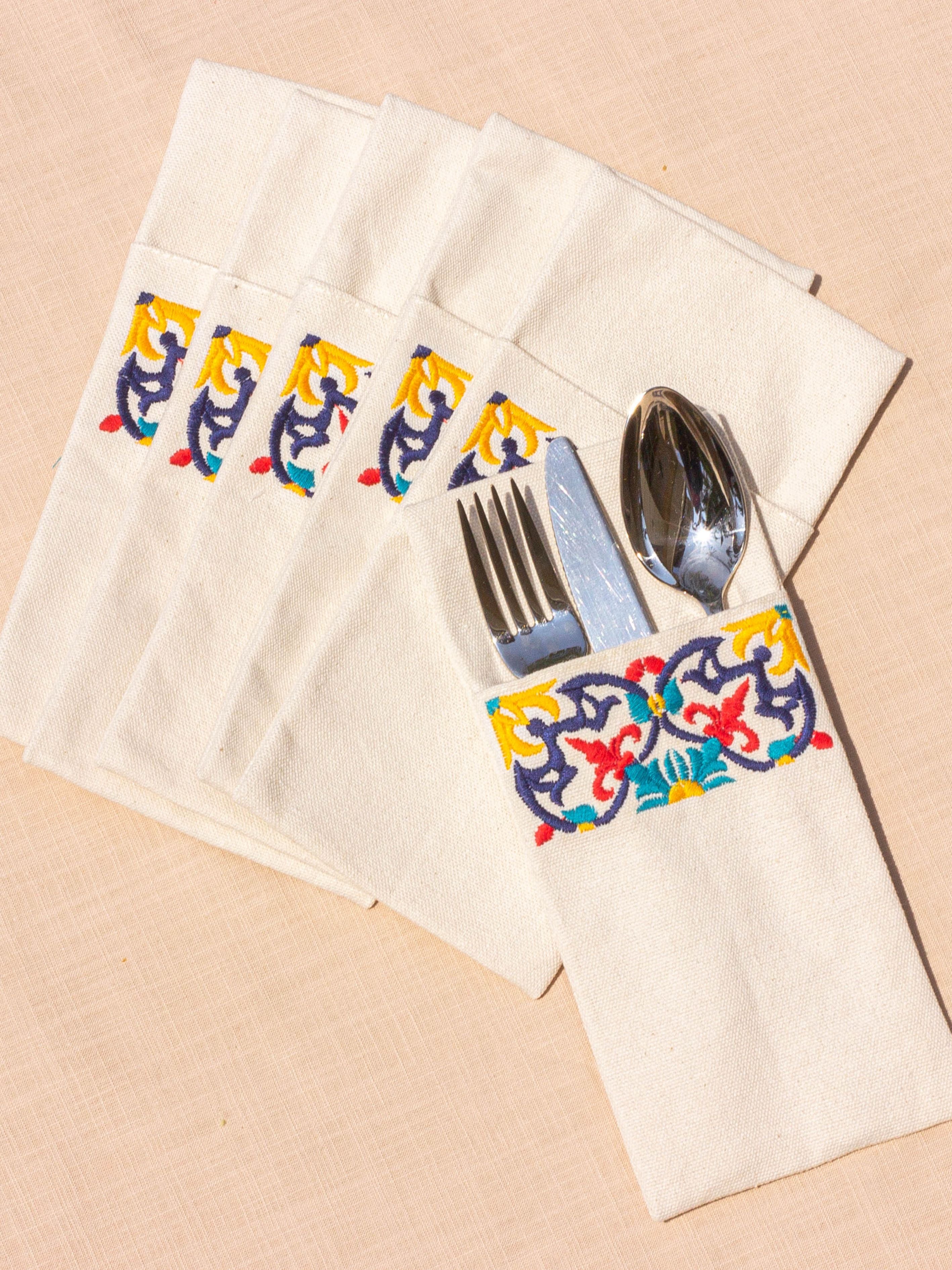 Flor de Mediterra - Set of 6 Cutlery Pocket Napkins