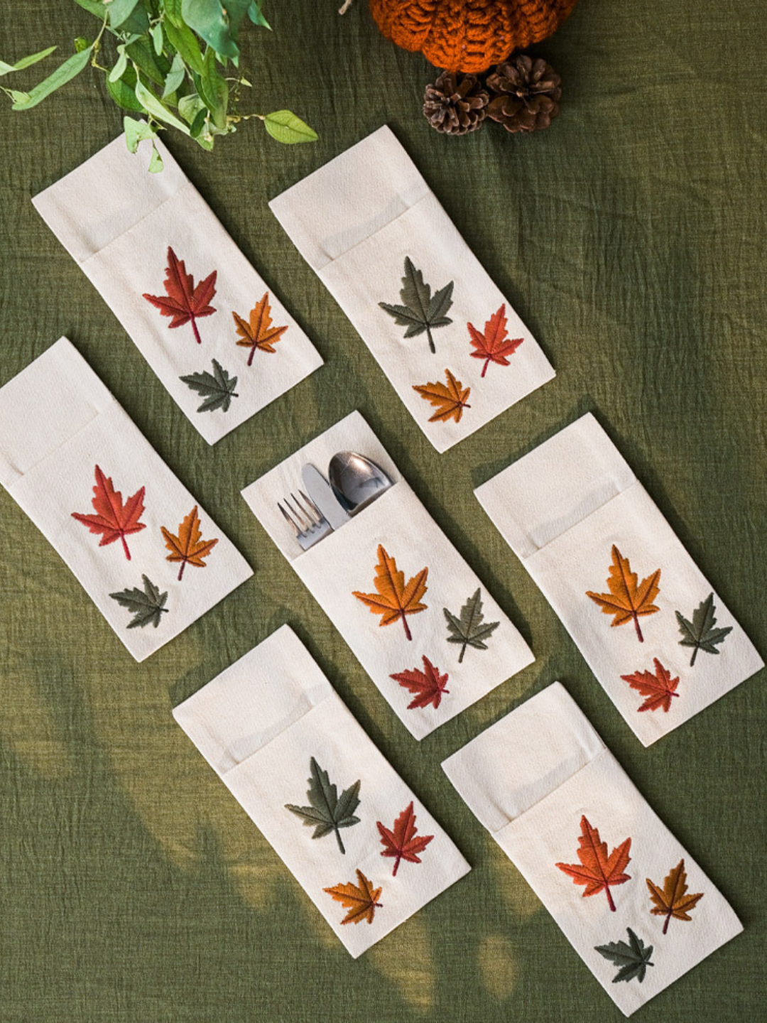 Autumn Maple - Set of 6 Pocket Cutlery Napkins