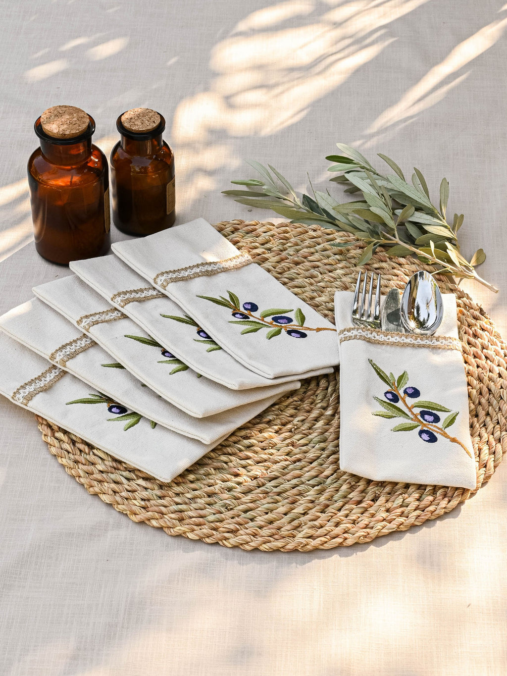 Olive Branch - Set of 6 Pocket Cutlery Napkins