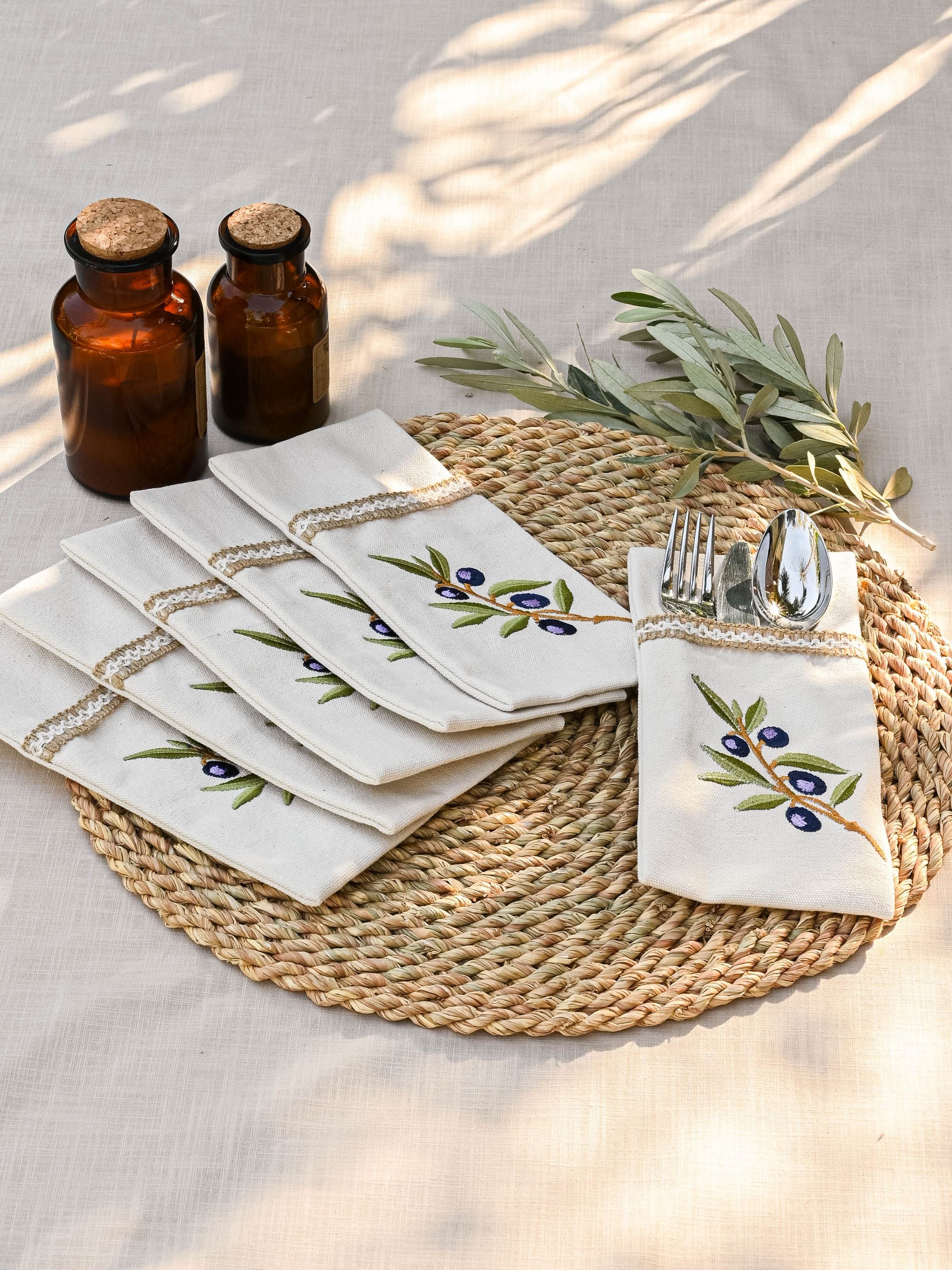 Olive Branch - Set of 6 Pocket Cutlery Napkins